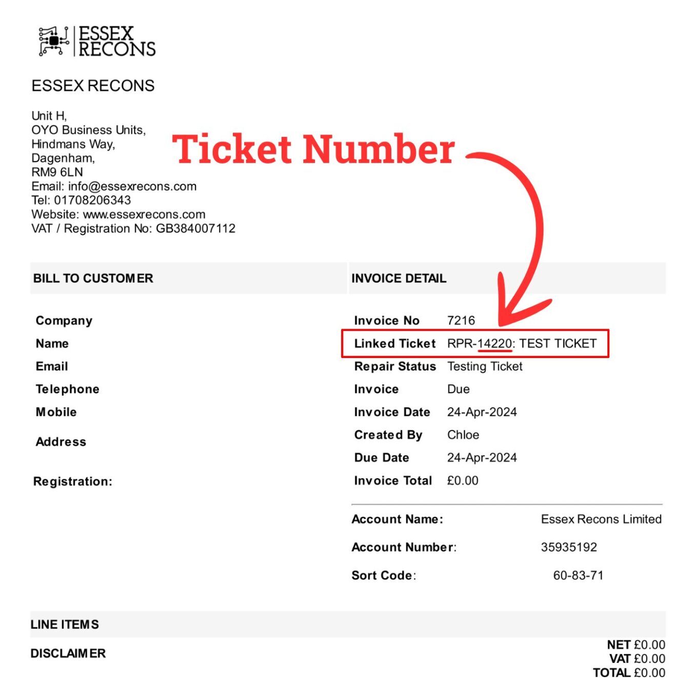 Where to find your invoice ticket number